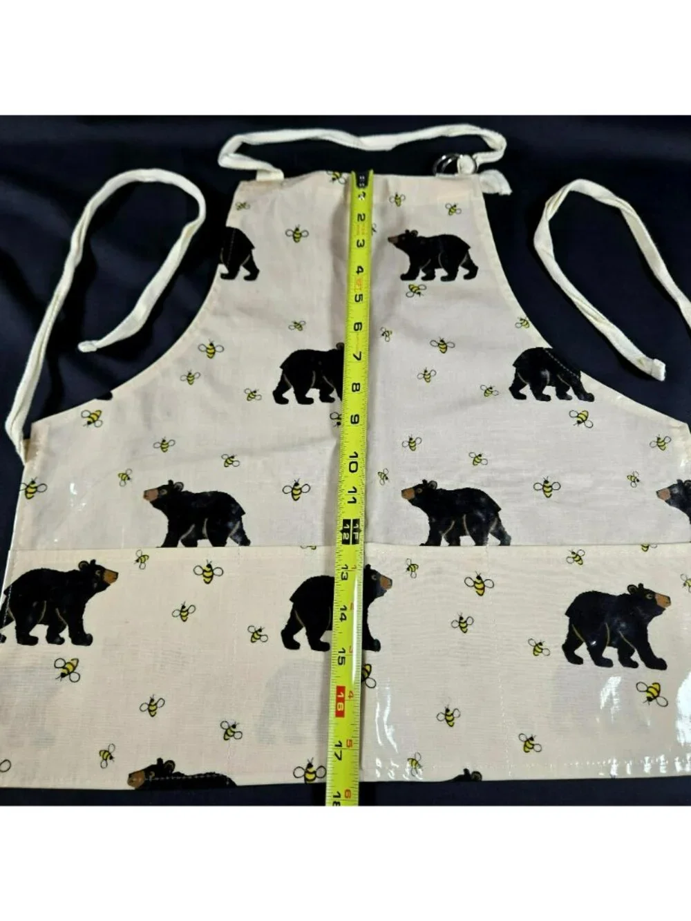 Now Designs Bear & Bee Print YOUTH Apron Cotton w PVC Coating Adjustable Pockets